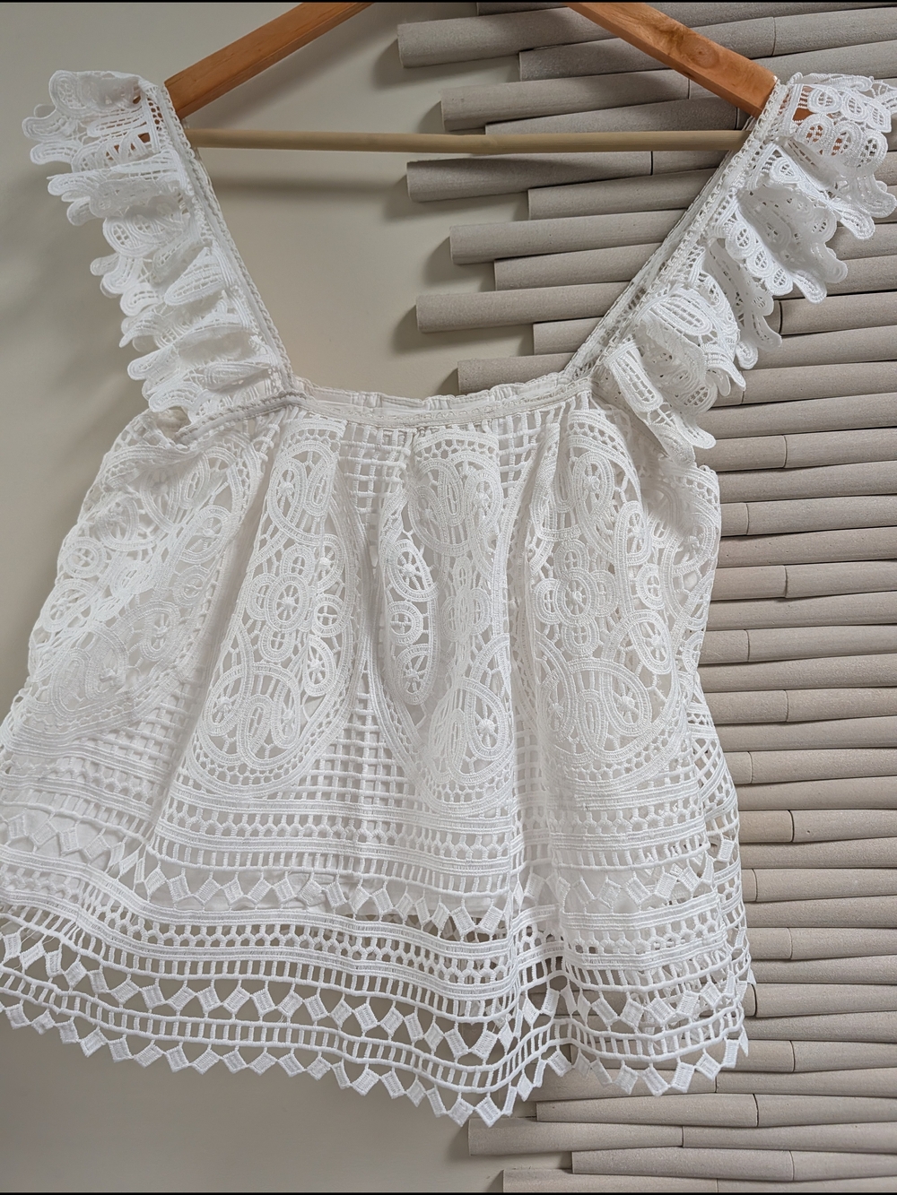 Anthro White Crochet Ruffle Strap Tank Top - Picture 6 of 15